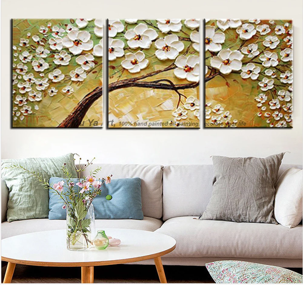 

MUYA decorative canvas painting Hand painted oil painting triptych acrylic painting palette knife painting tree for living room