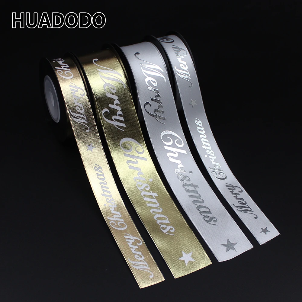 HUADODO 16 мм 25 печатные рождественские ленты с надписью Merry Christmas золотистая