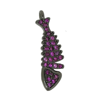 

Tiny Fish Bone Shape Charm Pave Voilet Blue CZ Zircon Beads Spacer Pendant Charms Material For Personal Jewelry DIY