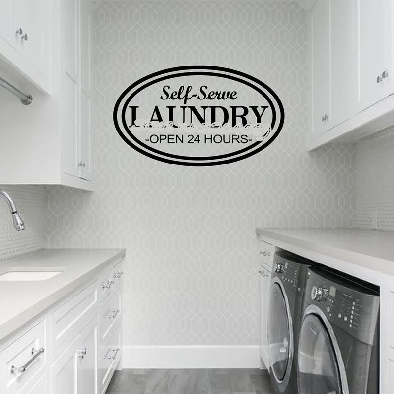 

Self Serve Laundry Room Wall Sticker Vinyl Laundry Signs Decal Home Decor Toilet bathroom balcony corridor Removable mural EA048