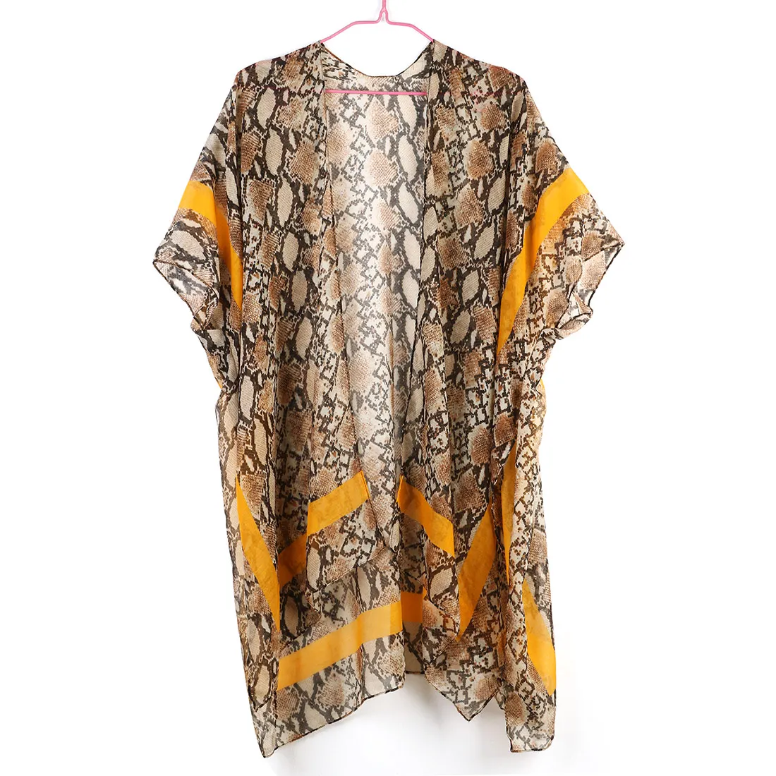 

2019 Fashion Snakeskin Leopard Print Summer Kimono Beach Shor Sleeve Loose Long Blouse Women Retro Yellow Black Cardigan Kimono
