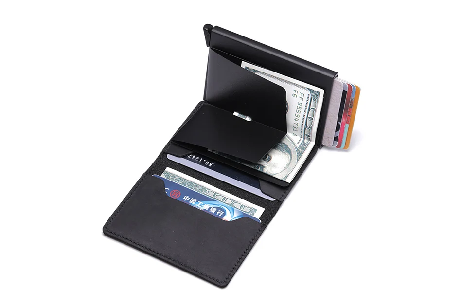 Мужской держатель для банковской кредитной карты из натуральной кожи, Мини Тонкий Rfid блокирующий Кошелек, Чехол, защитный кошелек, Бизнес id, металлический карман для карт