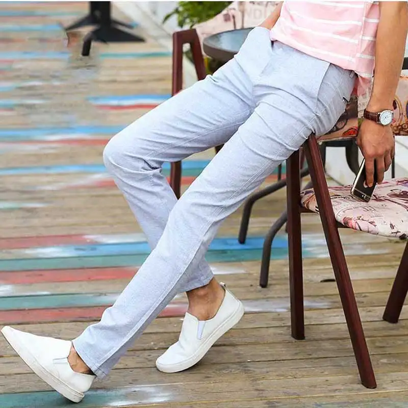 Sales Spring Summer Thin Casual Pants Men Flat Front Straight Fit ...