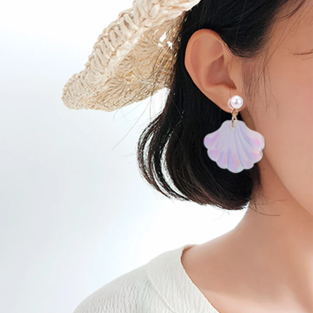 

1 Pair New Arrival Exquisite Earrings Unique Romantic Resin Colorful Mermaid Rainbow Pearl Shell Earrings High Quality
