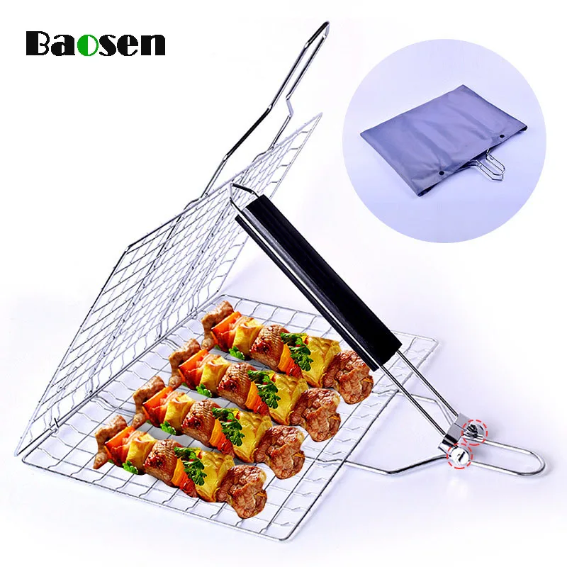 

Stainless Steel BBQ Grill Detachable Folding Barbecue Grill Meshes Rectangular Vegetable Roast Grilled Meshes BBQ Accessories