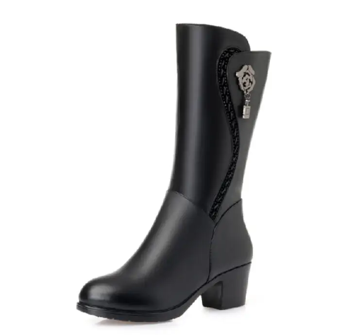 GKTINOO/зимние сапоги до колена; Теплая обувь с мехом внутри; женская обувь из мягкой кожи на высоком каблуке; зимние сапоги на платформе; обувь; botas - Цвет: black plush lining