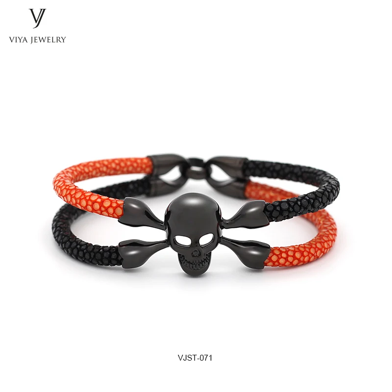 customized mixed color stingray leather bracelet,two colors leather bracelet stingray skull bracelet (5)