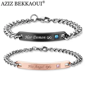 

AZIZ BEKKAOUI His Angel & Her Demon Infinite Love Couple Bracelets Stainless Steel Men Promise Jewelry with Box Drop Shipping