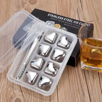 

Heart-shaped Stainless Steel Ice Cubes Reusable Chilling Stones for Whiskey Wine Frozen drink SGS Test Pass