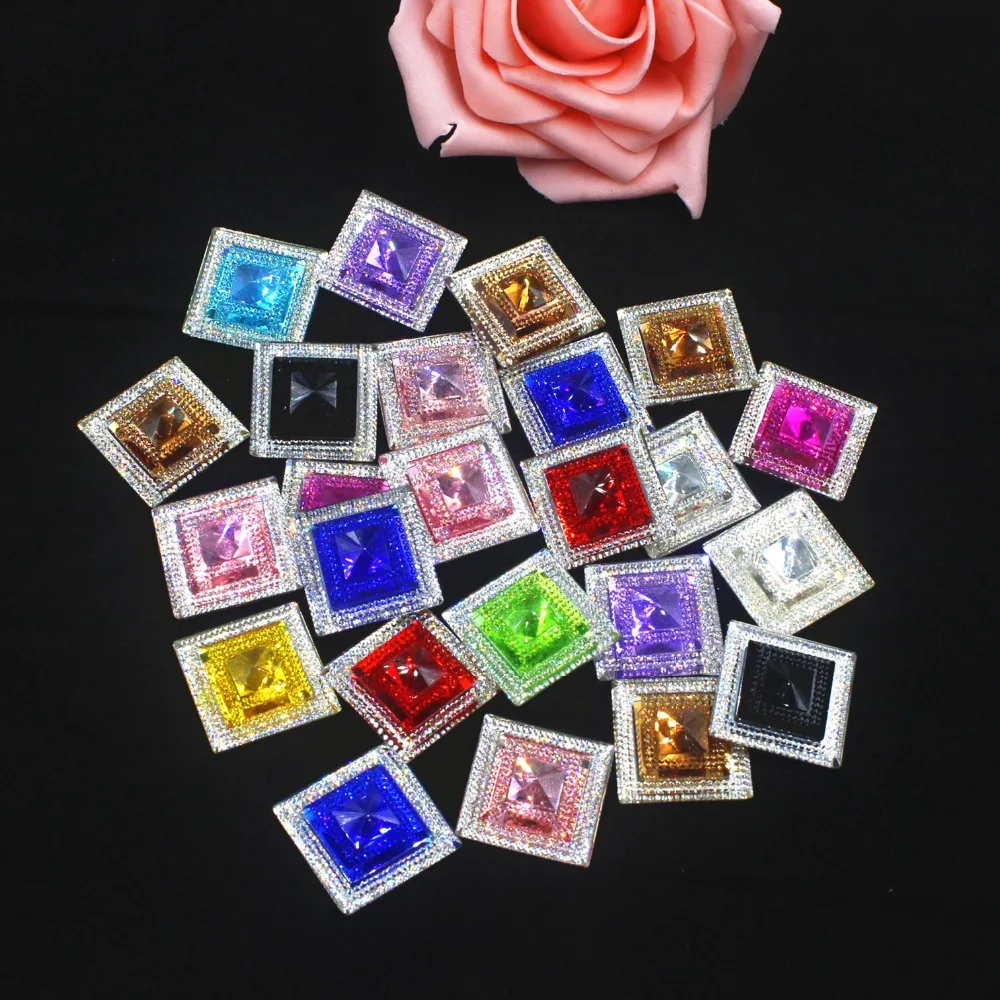 50pcs/lot flat back resin square rhinestone mix colors resin cabochons