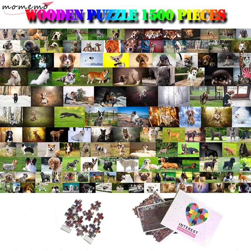 

MOMEMO Dogs Wooden 1500 Pieces Puzzle Adults Puzzle Creative Jigsaw Puzzles Cute Dogs Collection Animals 1500 Pieces Puzzle Toys