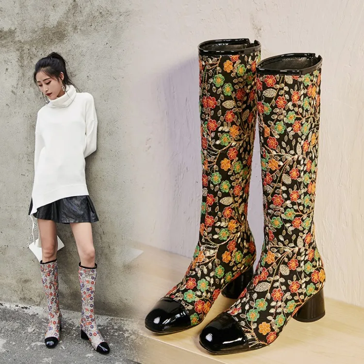 

Size 33-42 New Fashion Women Knee High Boots Square heels Zipper Sexy Lace Mesh Boots Summer Cool Boots Breathable Women's Shoes