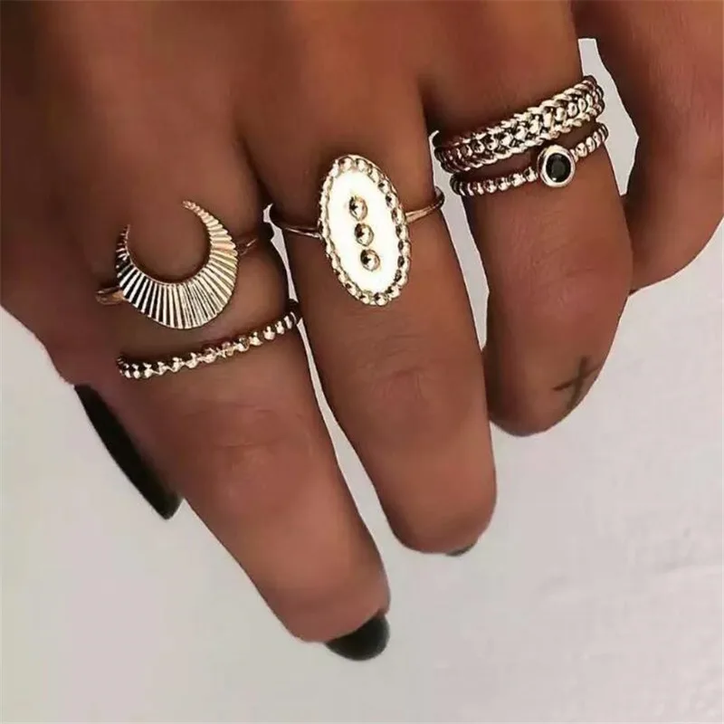 Boho винтажное серебряное кольцо с большим камнем, набор для женщин, модное богемное ювелирное изделие, новинка, хит