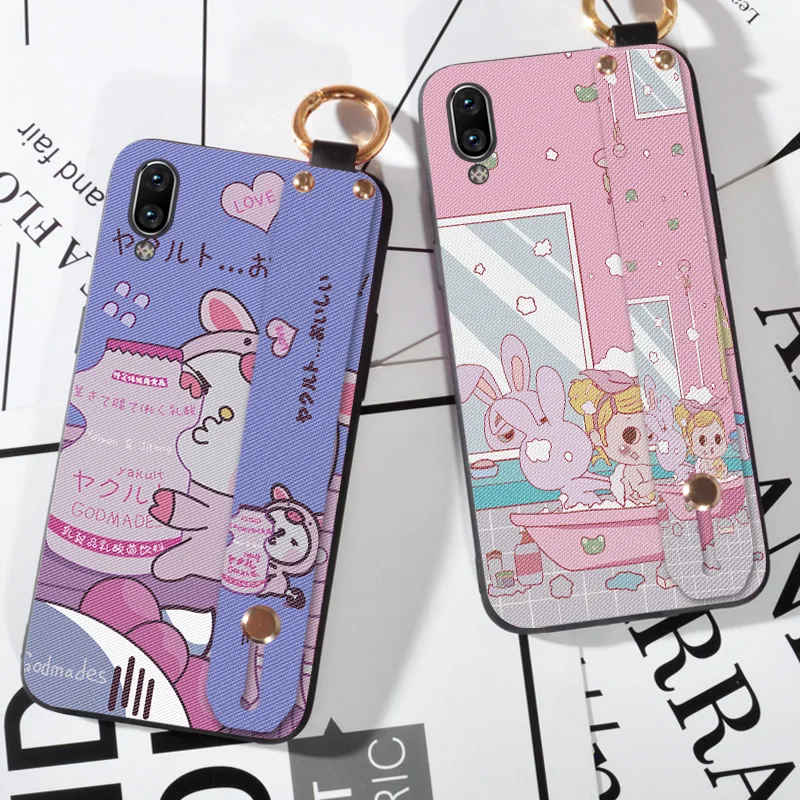 

Fashion Wrist Strap Cartoon Cases For BBK Vivo Y97 Animal Rabbit Printing TPU Cover For Vivo Y91 Y95