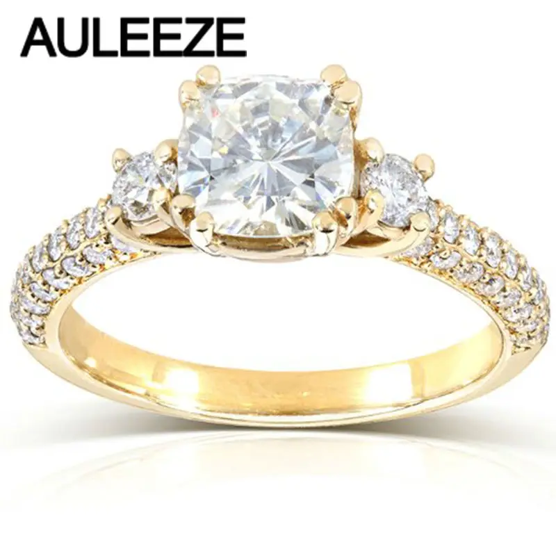 Настоящее 2 карат, подушка Муассанит в огранке роскошное три обручальное кольцо с камнем Твердое 14 к 585 Желтое золото искусственный бриллиан... Настоящее 2 карат, подушка Муассанит в огранке роскошное три обручальное кольцо с камнем Твердое 14 к 585 Желтое золото искусственный бриллиан...