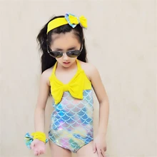 Детская Русалка плавающая бикини купальник повязка на голову для плавания костюм одна деталь женский купальник для детей