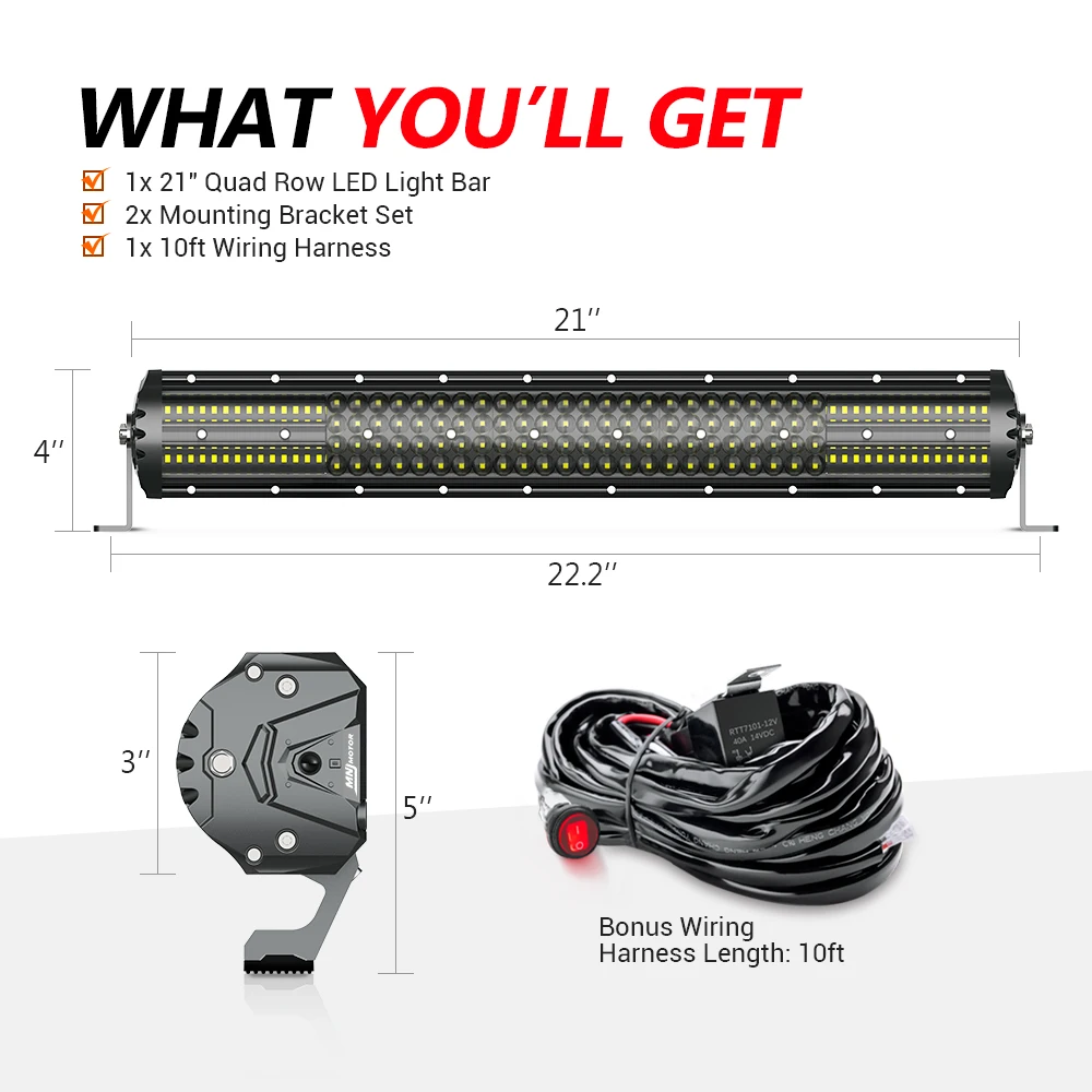 MICTUNING эксклюзивный M2 Quad Row 21 ''точечный прожектор Светодиодный Светильник w/жгут проводов для внедорожников, грузовиков, тракторов, лодок, трейлеров