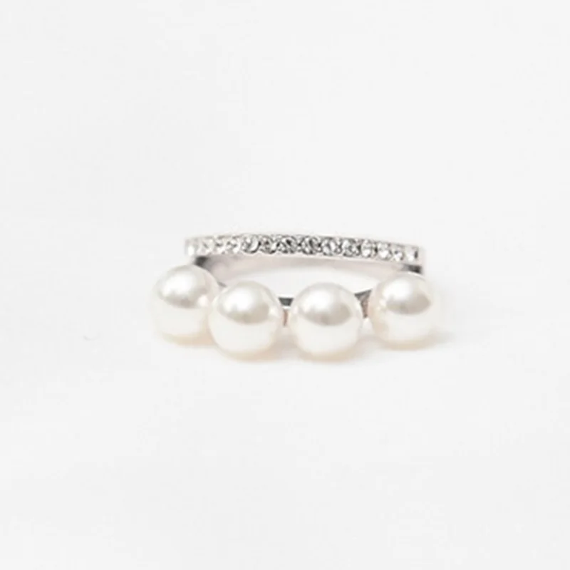 BRAVEKISS, 2 цвета, двухслойные Элегантные кольца с искусственным жемчугом, золотые, серебряные, роскошные кольца с фианитами, модные ювелирные изделия для женщин, PR0199 - Цвет основного камня: Silver