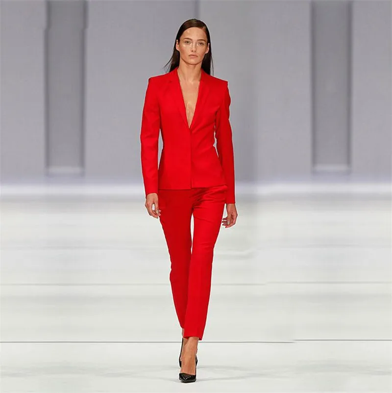 

Red Jacket+Pants Women's Business Suits Office Uniform Designs Women Elegant Formal Ladies Trouser Suit 2 Piece Sets Custom