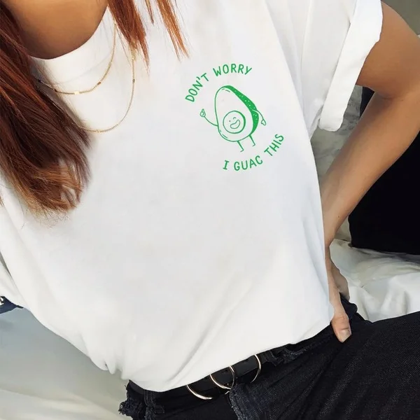 Cute Avocado Cartoon Graphic Tees Don't Worry I Guac This White Kawaii Shirts
