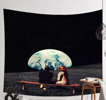 

CAMMITEVER Sweet Lovers At Space Looking At Moon Tapestry Creative Wall Door Decoration Beautiful Night Scene Living Room Decor