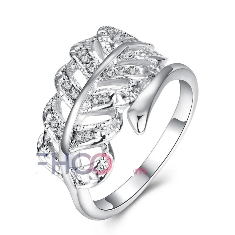 Sale 2016 New Arrival Plant Leave Titanium Ring Jewelry CZ Zircon Stone