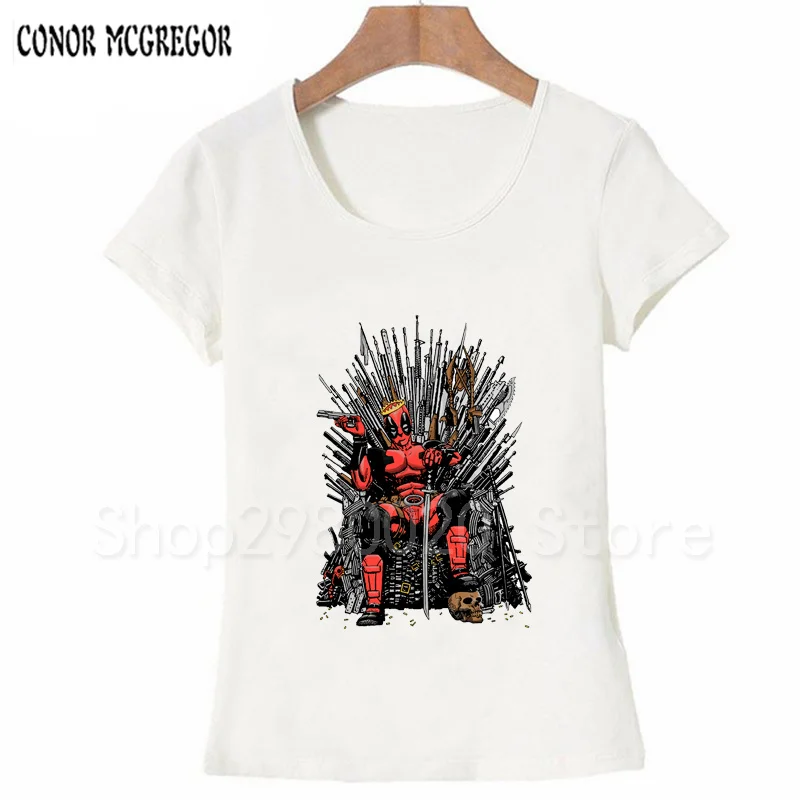 

Newest Fashion Cool Deadpool on the Iron Throne Design T-Shirt Summer Women's Game of thrones T Shirt Harajuku Punk Tee Tops