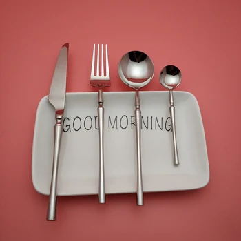 

Hot Sale 4 Pcs Pure silver Dinnerware knife spoon fork 304 Stainless Steel Western Cutlery Kitchen Food Tableware Dinner Set
