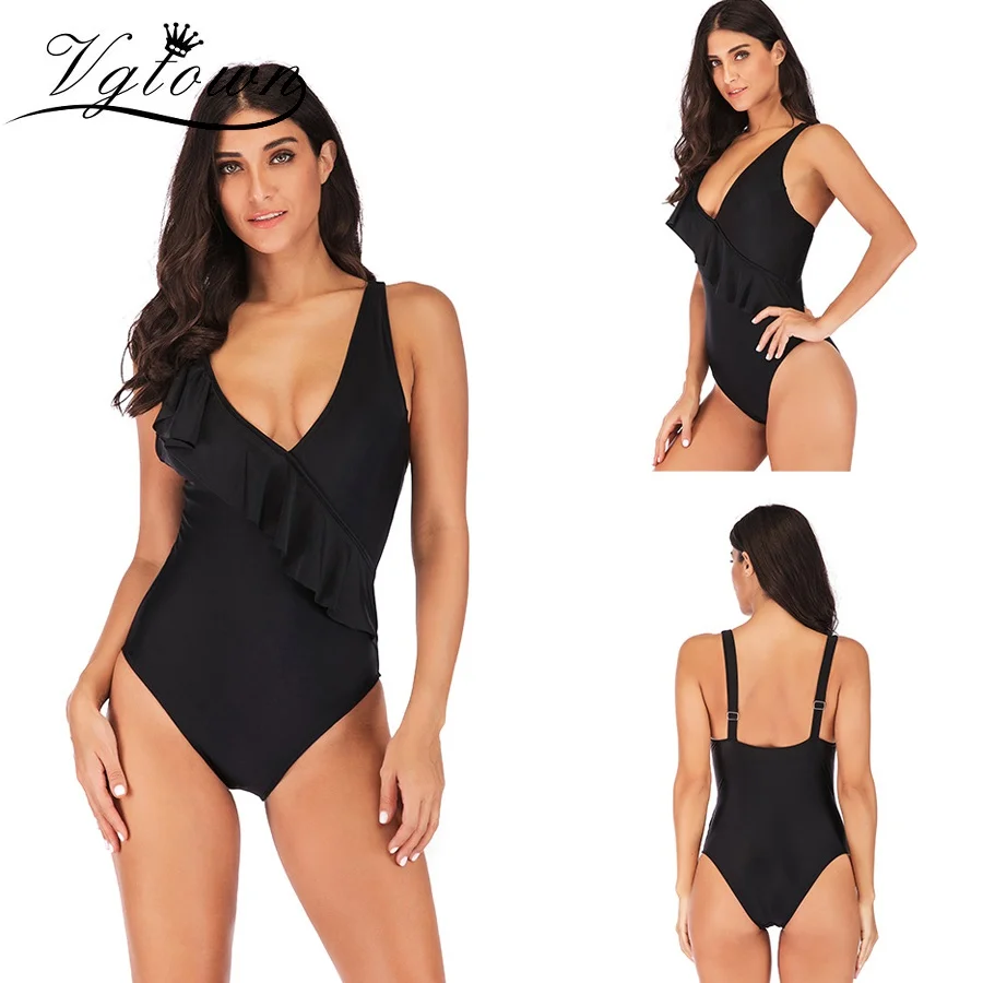 

VGTOWN Plus Size 6XL One Piece Women Swimwear Retro Swimsuits Deep-V Sexy Monokini Bandage Beach Wear Bikini