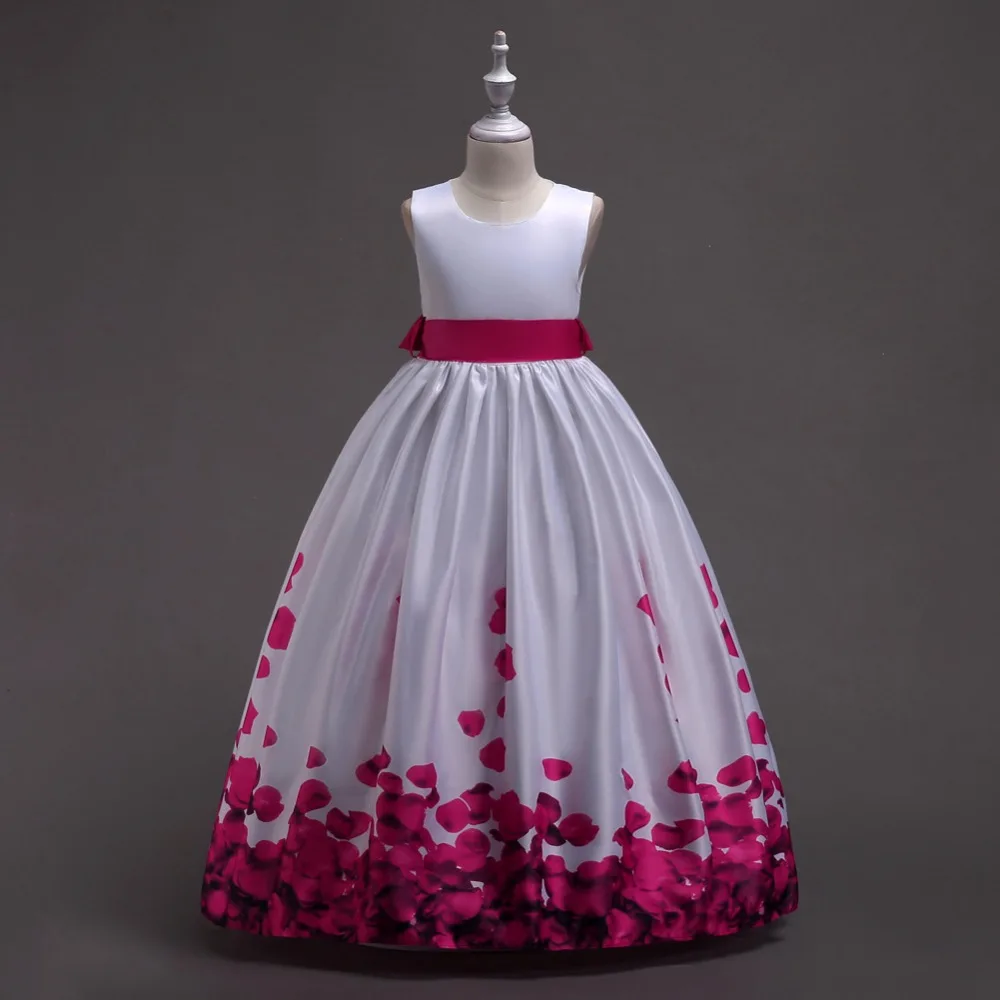

Girls Long Princess Print Flower Dress 2018 Summer Girls Party Ball Gown Dress Children Kids Clothing Age 4-14 Years old