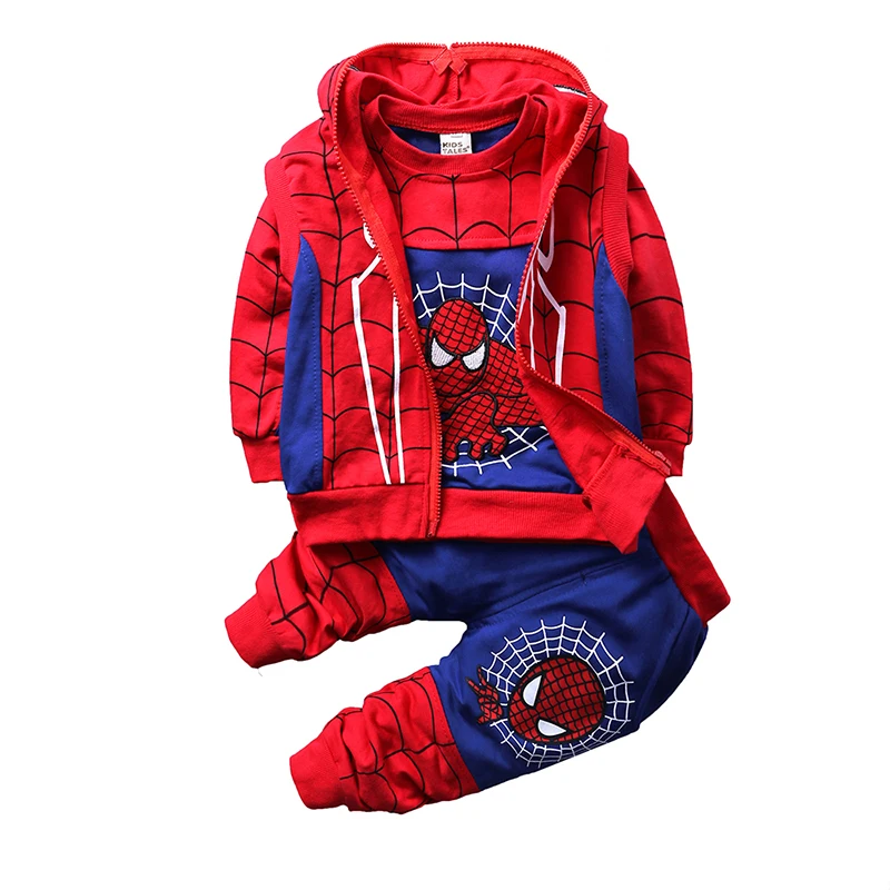 Комплекты одежды для мальчиков «Человек-паук», хлопковый жилет с капюшоном+ футболка с длинными рукавами+ штаны, комплекты детской одежды из 3 предметов, детская одежда, Dtz458