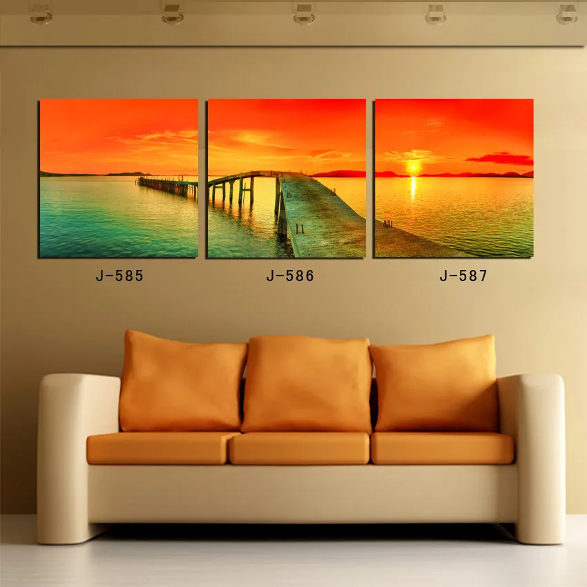 3 Piece Unframed Sunset Bridge Printed Canvas Oil Painting Wall Art Hanging Picture Fashion Home