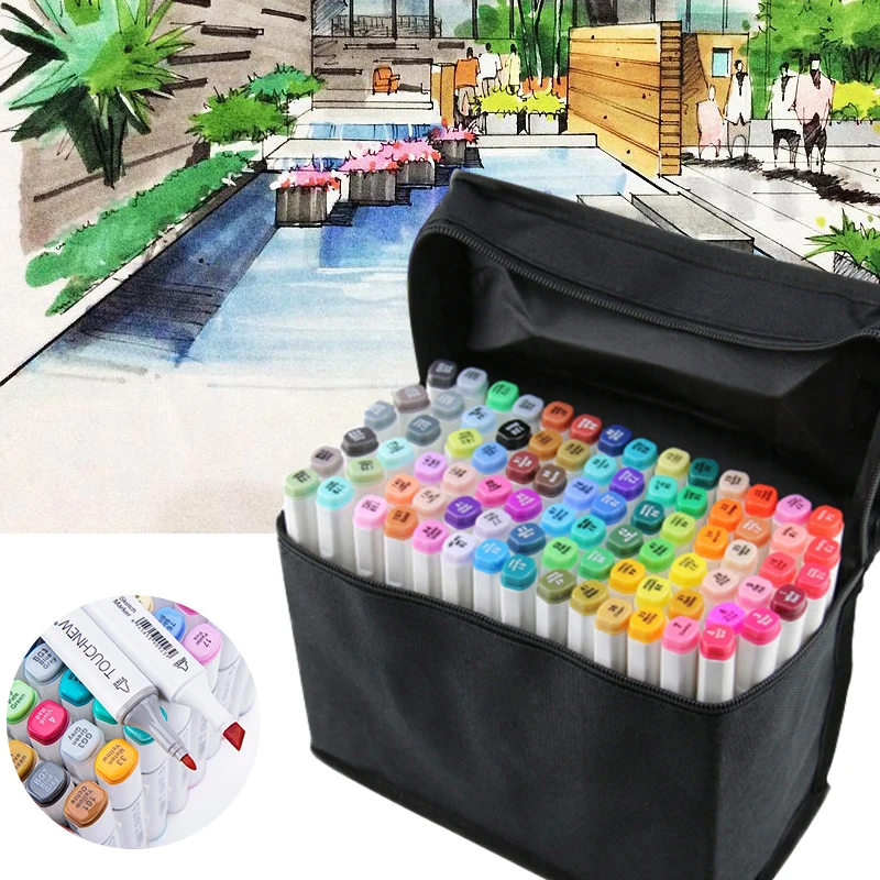 

TOUCHNEW 80 Color Fabric Marker Pen Set Sketch Art Markers Dual Headed Art Pens Painting Drawing Supplies