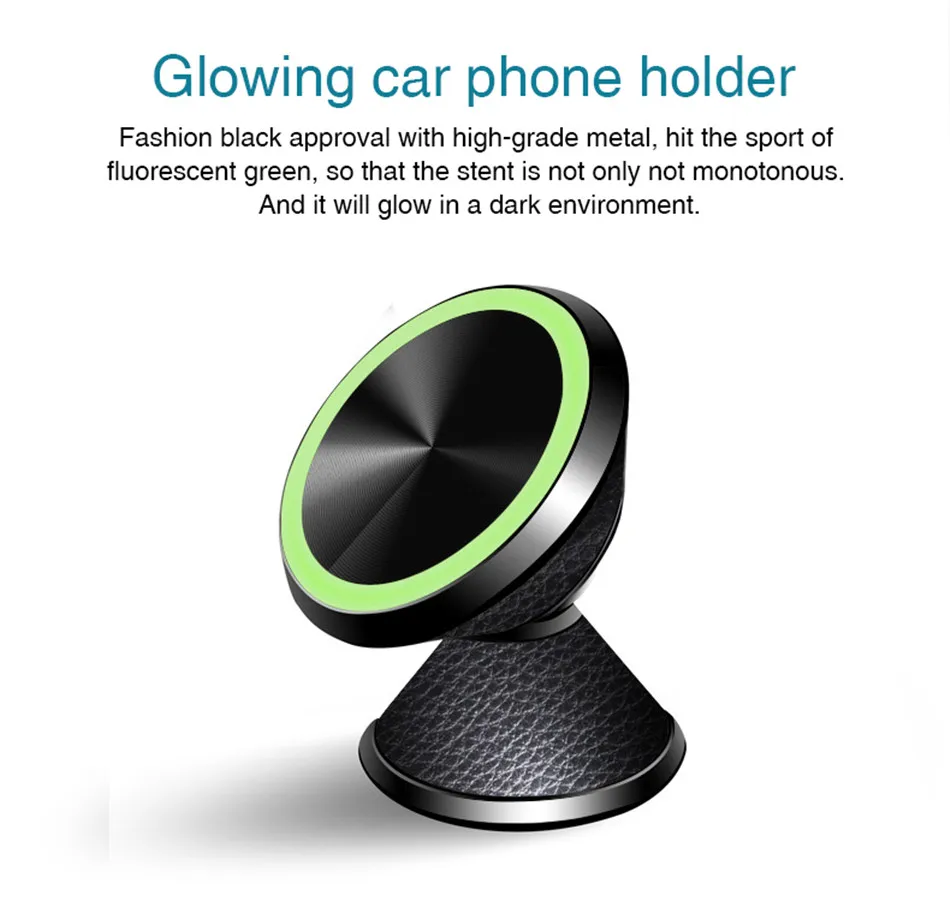 Universal Glowing Magnetic Car Phone Holder 360 Rotation GPS Leather Mini Mobile Phone Car Holder Stand For iphone X Samsung S9 (1)