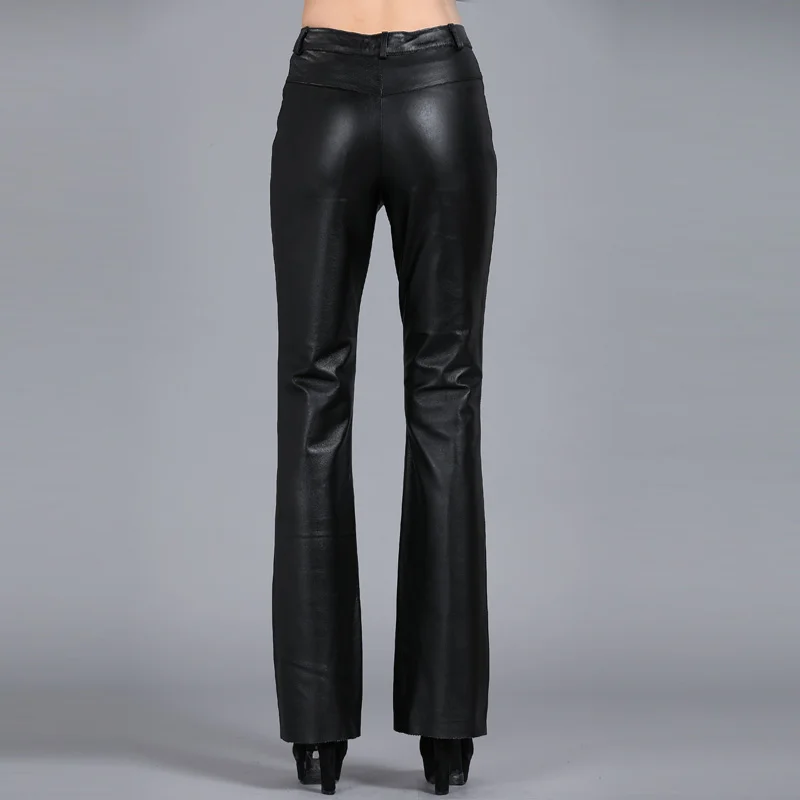 2019 Women's Bell-bottom Leather Pants Suit Genuine Leather Slim Hip Pants Women's Casual Pants 2019 Women's Bell-bottom Leather Pants Suit Genuine Leather Slim Hip Pants Women's Casual Pants