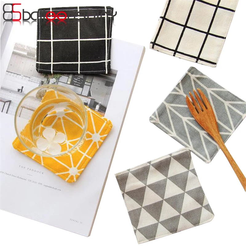 Ins balleenshiny اكسسوارات المطبخ القطن القماش الشمالي زكا أسود أبيض بسيط الهندسة الحصير منصات طاولة الطعام المفارش