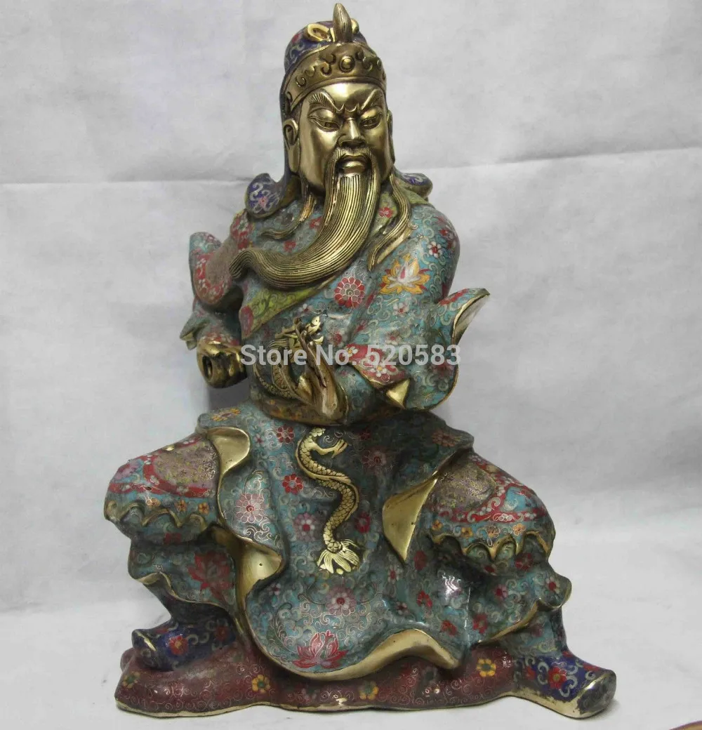 

free China Copper Bronze Cloisonne leader Sit Dragon Guan Gong Guan Yu warrior Statue fast