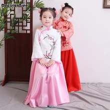 Новинка, Детские традиционные китайские танцевальные костюмы, Детские китайские национальные платья для девочек, hanfu, детская одежда, Древний китайский