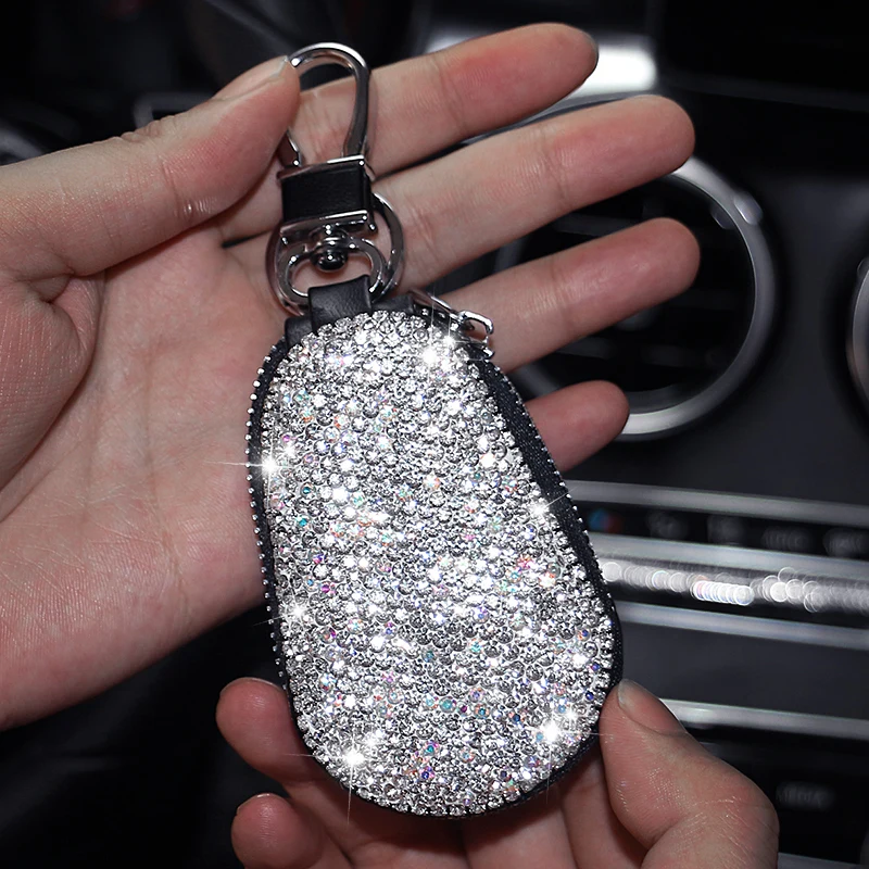 Porte-clés de voiture en cristal pour femme, porte-clés en cuir véritable  avec strass Bling et 2 porte-clés pour porte-clés de voiture