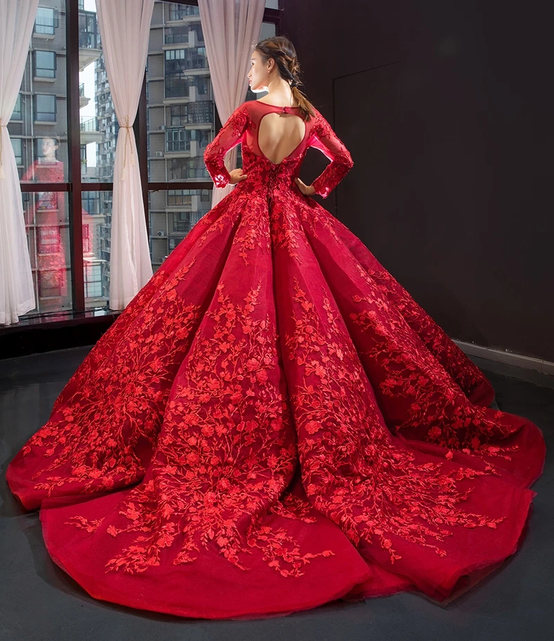 J66699 jancember красное платье quinceanera бальный наряд полный плечо Длинные рукава милые пышные платья класса люкс vestido de quinceanera