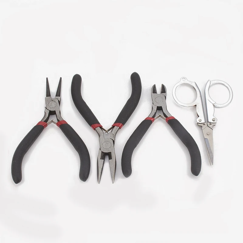 

4pcs/set 45# Steel Jewelry Plier Kit Wire-Cutter/Round Nose Plier Side Cutting Plier and Scissor DIY 16x11.5x3cm