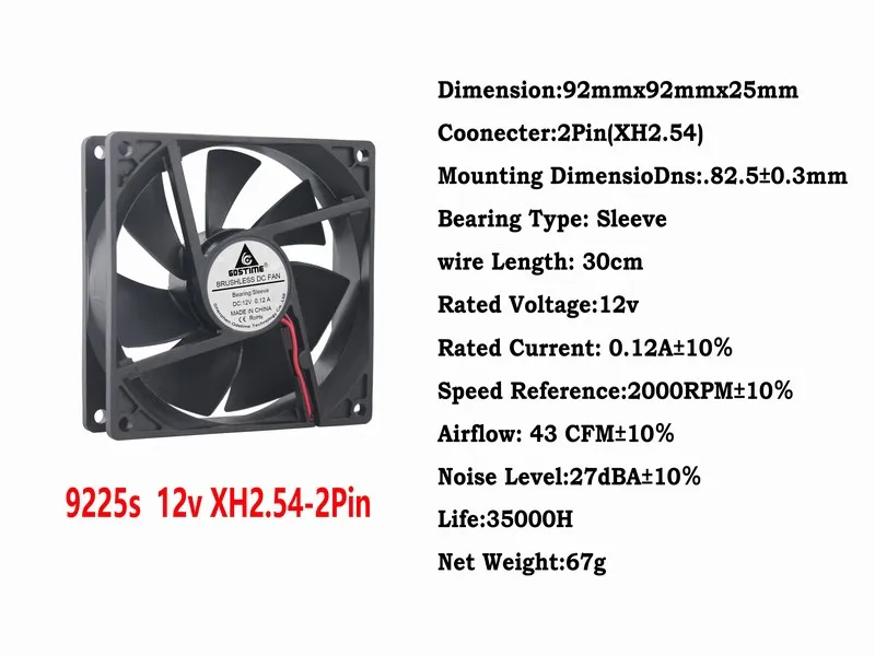 2 шт. Gdstime 2Pin DC 12 В 92x92x25 мм 90 мм 9 см компьютер процессор кулер для воды PC чехол Вентилятор охлаждения двигателя 92 мм x 25 мм