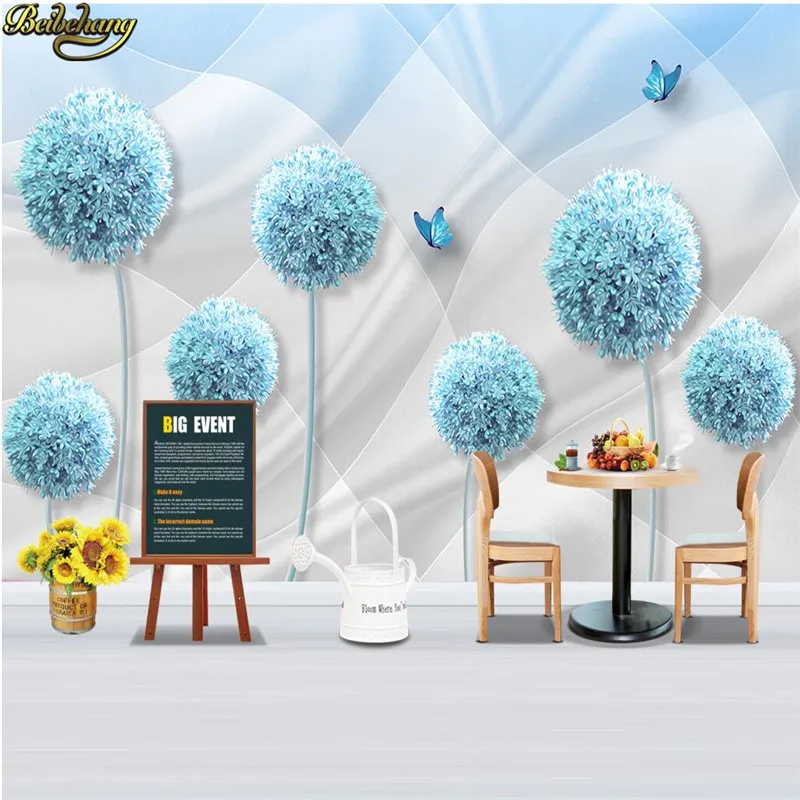 

beibehang custom Modern Blue dandelion silk Wall Mural Cafe wallpaper for living room bedroom Backdrop photo Wall paper Covering