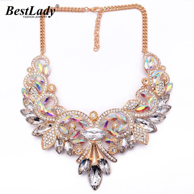 Best lady New Arrival Flower Gem Crystal Luxury Vintage Accessories Necklaces pendants Maxi Statement font b