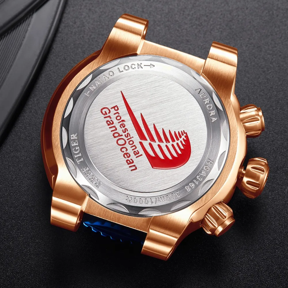 Reef Tiger/RT мужские роскошные спортивные часы водонепроницаемые аналоговые часы с резиновым ремешком из розового золота большие часы Relogio Masculino RGA3168