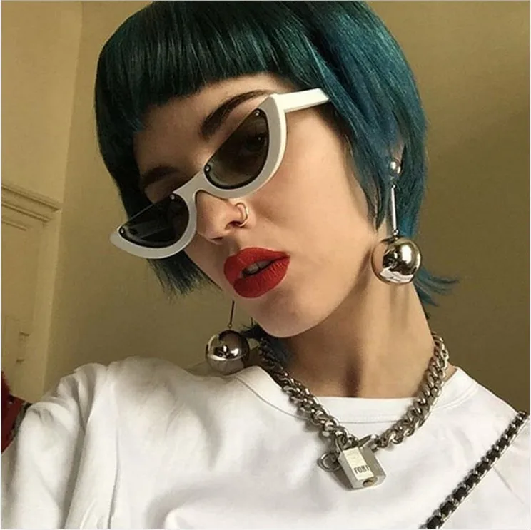 ASUOP2018 new retro cat eye ladies sunglasses men classic sunglasses half-round triangle fashion glasses color popular UV400 gog (6)