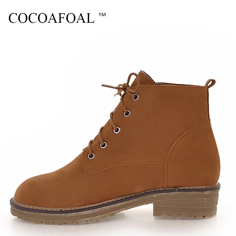 

COCOAFOAL Woman Lace Up Ankle Boots Black Yellow Winter Round Toe Chelsea Boots Plus Size 33 41 43 Red High Heeled Martin Boots