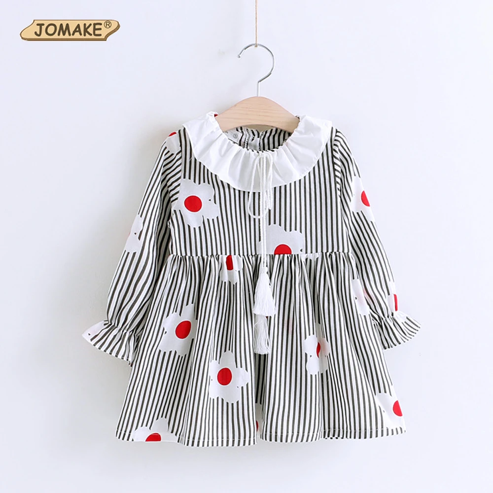 

Girls Dress Spring New Arrival Cute Floral Stripe Kids Dresses For Girls Clothes Ruffles Collar Long Sleeve Princess Dress Girl
