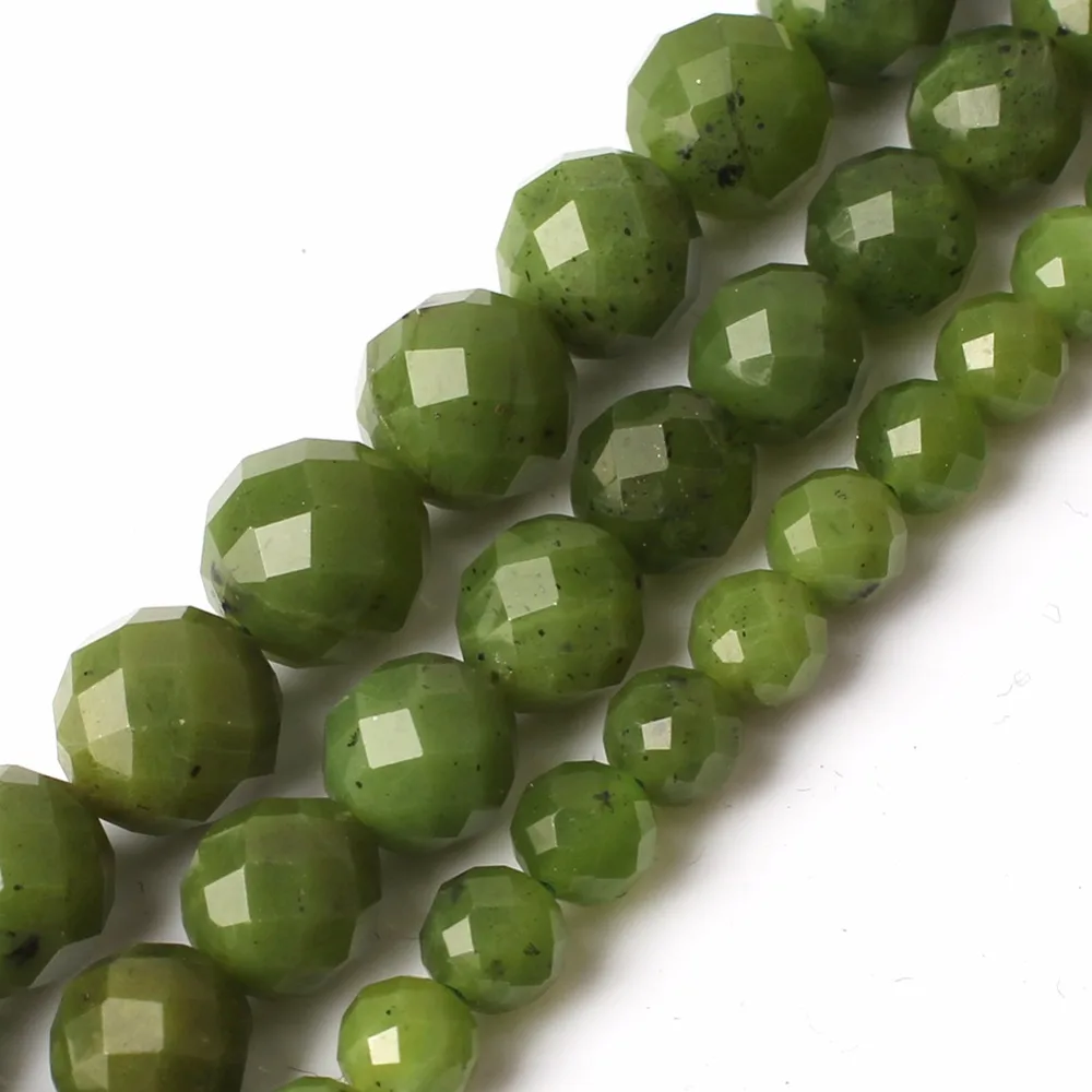 Billige Natürliche Faceted Grüne Kanadische Jade Edelstein Runde Lose Perlen für Schmuck Machen Diy Armband Halskette 15   6mm 8mm 10mm