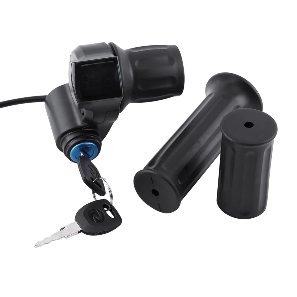 

Electric Bike Throttle Grip Handlebar Scooter Bicycle Accelerator with LED Display Indicator Lock E-Bike Half Twist Throttle